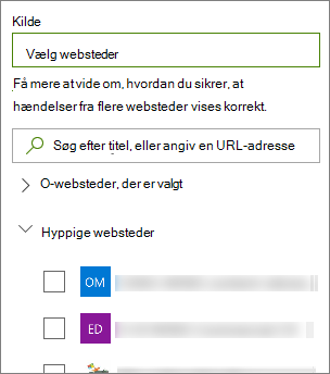 Vælg en kilde til hændelser