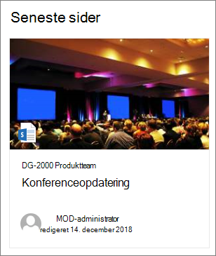 Eksempel på sideminiaturebillede i webdelen Fremhævet indhold