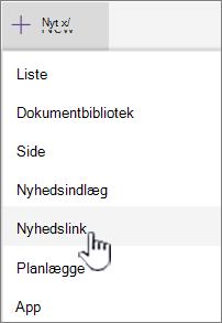 Vælg linket Nyheder i menuen + Ny