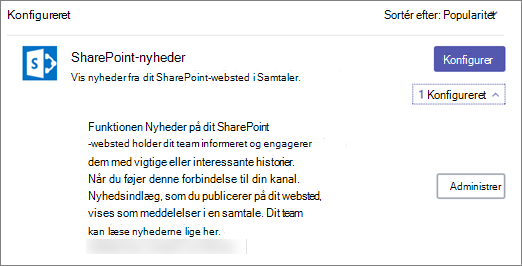 Dialogboksen Nyhedsforbindelse