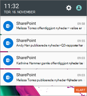Eksempel på en nyhedsmeddelelse på mobil
