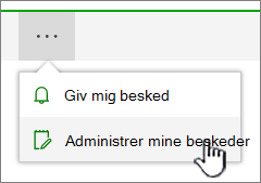 Knappen Administrer påmindelser i SharePoint Online fremhævet