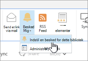 Fanen Bibliotek med Indstil påmindelse for dette bibliotek fremhævet