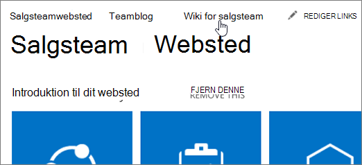 De vigtigste links med ét markeret.