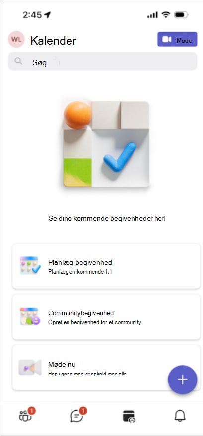 Organiser møder, communitybegivenheder og meget mere fra den nydesignede fane Calendar.