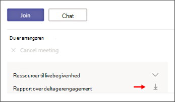 Skærmbilledet Download deltagerengagementsrapport