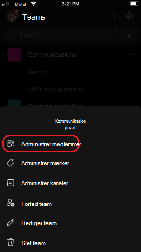 administrer teammedlemmer i iOS