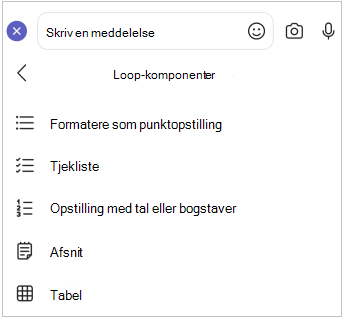 mobilmenuen Loop komponent