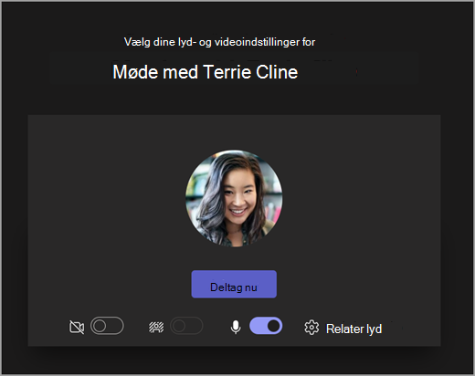Skærmbillede af åbning af skærmen, når eleven starter et møde i Microsoft Teams til uddannelse.