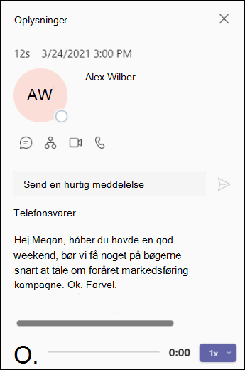 Skærmbilledet Teams-Voicemail-Details
