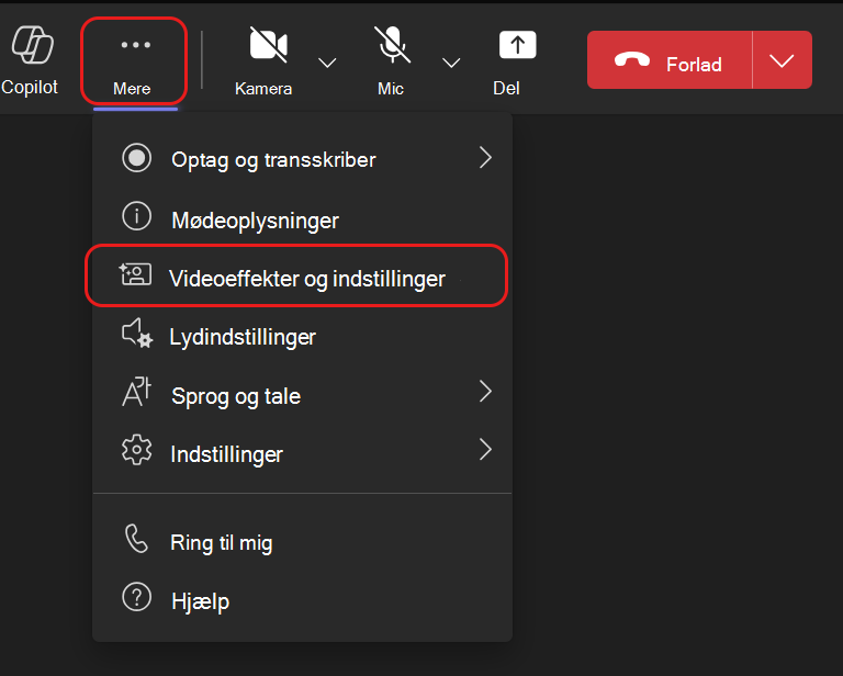 Avatarernes menulinje kan findes under Mere ...