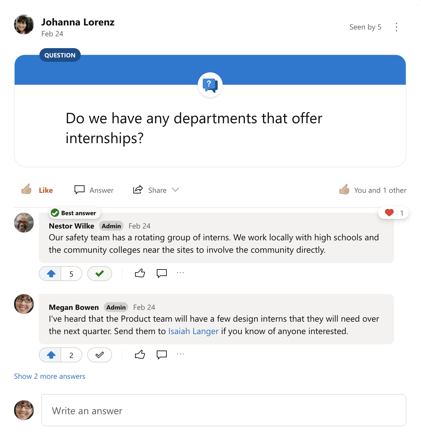 Bedste svar på et Yammer-spørgsmål