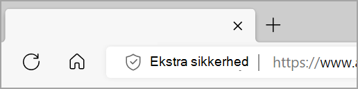 Tilføjet sikkerhed vises til venstre for Microsoft Edge-adresselinjen, når udvidet sikkerhed er slået til for et websted.
