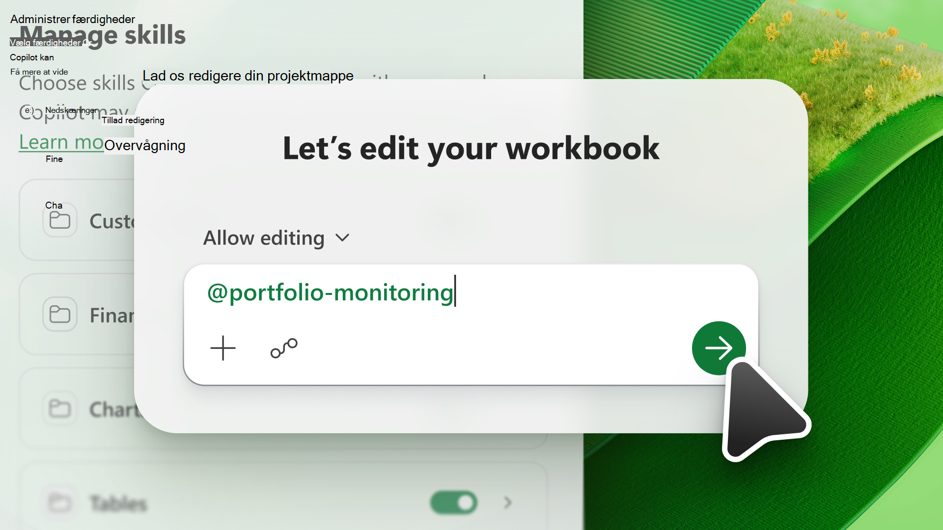 Et marketingbillede, der viser funktionen Copilot i Excel-færdigheder.