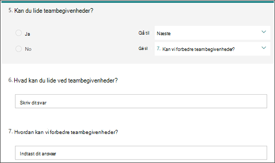 Eksempel på et forgreningsspørgsmål