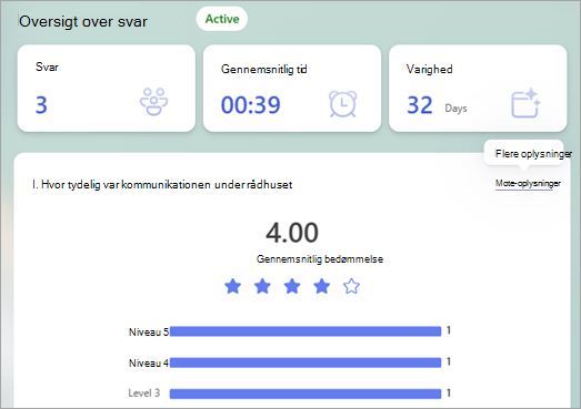Svaroversigten viser en oversigt over svar med links til Flere detaljer, der kan hjælpe dig med at udforske detaljerne for hvert svar.