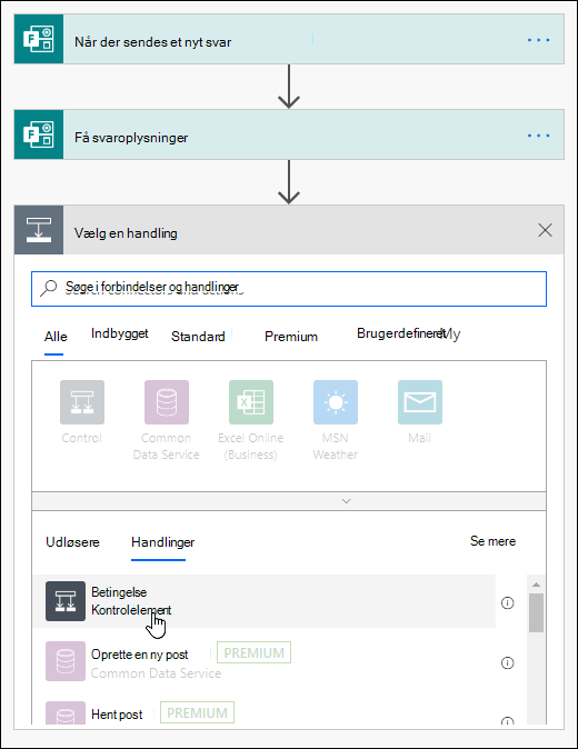 Vælg betingelse som en handling i Power Automate