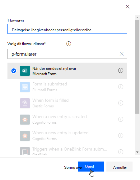 Vælg din flowudløser i Power Automate