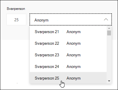 Angiv et bestemt tal i svarpersonens søgefelt for at få vist oplysninger om, at enkeltpersoner svarer i Microsoft Forms