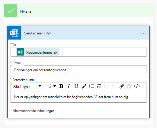 Tilføj personer, en emnelinje og brødteksten i din mail som en handling i Power Automate