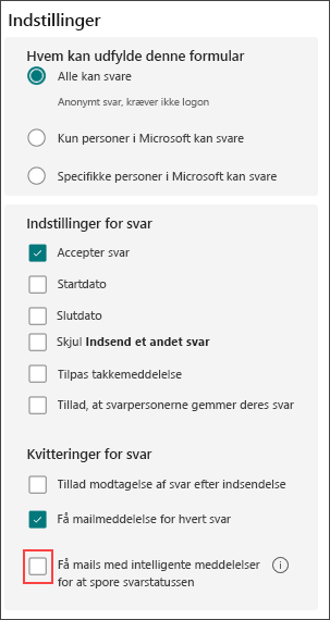 Formularindstillinger for smarte påmindelser