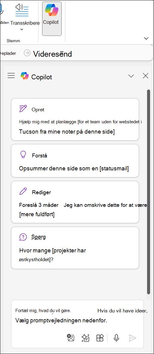 Adgang til Copilot i OneNote-knappen