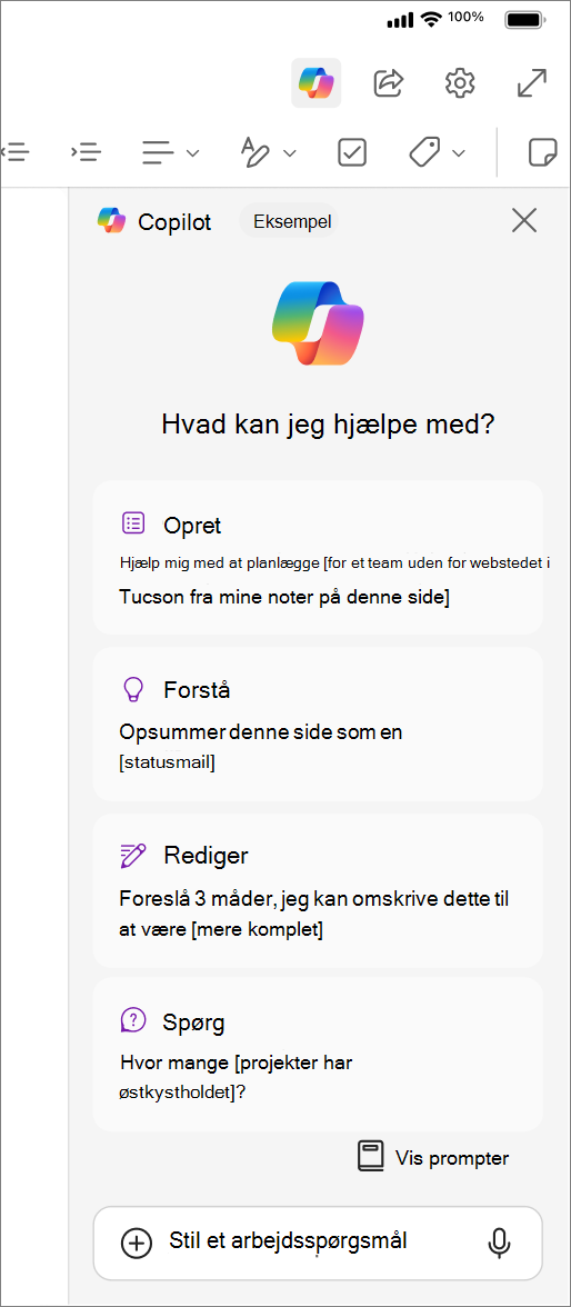 Få adgang til knappen Copilot i OneNote til iOS