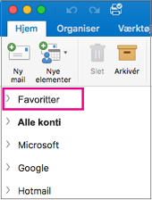 Favoritter er placeret øverst i mappelisten på sidepanelet