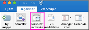 Knappen Fokuseret indbakke på fanen Organiser på båndet