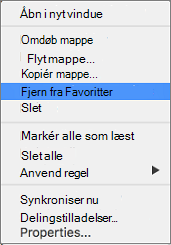 Indstillingen Fjern fra favoritter i genvejsmenuen