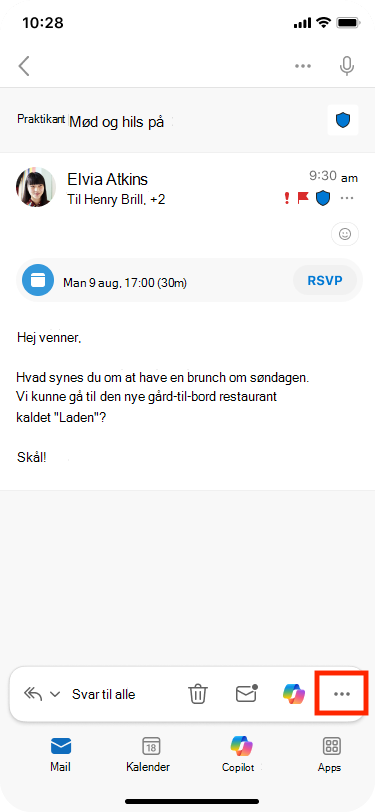 Flere handlinger er placeret nederst til højre på værktøjslinjen