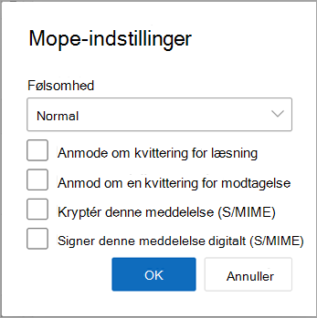 I en ny meddelelse skal du vælge Flere indstillinger for at se de krypteringsindstillinger, der er tilgængelige for dig.