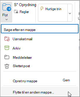 Vælg Flyt, og vælg en mappe at flytte meddelelsen til.