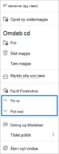 Skærmbillede af indstillingen Flyt mapper