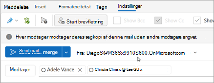 Start brevfletning med modtagere. Hver modtager modtager sin egen kopi af mailen uden andre modtagere, der er angivet.