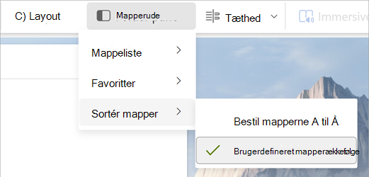 Vælg mapperude, Sortér mapper, Brugerdefineret mapperækkefølge