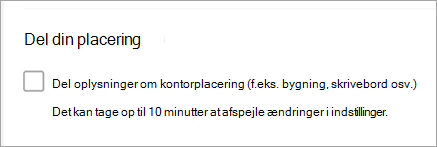 Skærmbillede, der viser, at deling af office-placering ikke er markeret