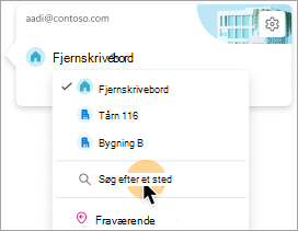 Skærmbillede, der viser muligheden for at vælge en bygning som din arbejdsplacering