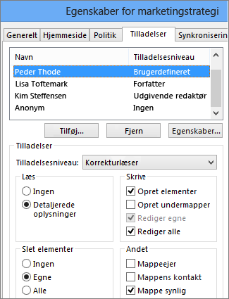 Angiv tilladelser for en offentlig mappe