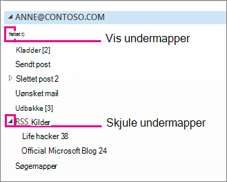 Vise og skjule undermapper