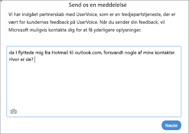 Et eksempel på, hvad du kan skrive for at fortælle os, at dine kontakter mangler.