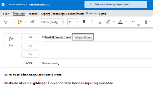 De nævnte personers fulde navn og mail vises som standard