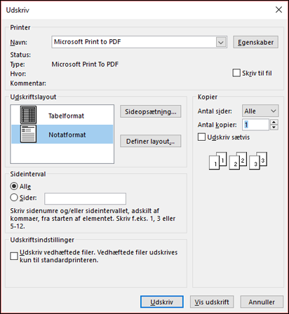 Du kan udskrive en bestemt side i en mail.