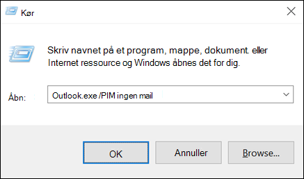 Brug dialogboksen Kør til at oprette en profil uden mail