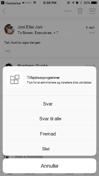 Reagerer på en meddelelse