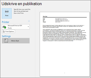 Vis udskrift af Outlook-mail