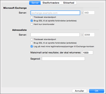 Serverindstillinger for Exchange-konto