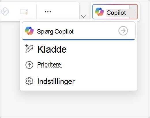 Menuen Copilot i Outlook.