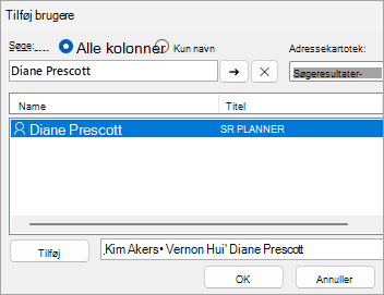 Skærmbillede af tilføjelse af brugere til at dele en mappe med