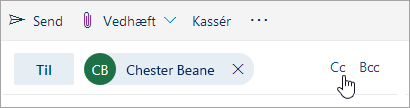 Et skærmbillede af knapperne Cc og Bcc